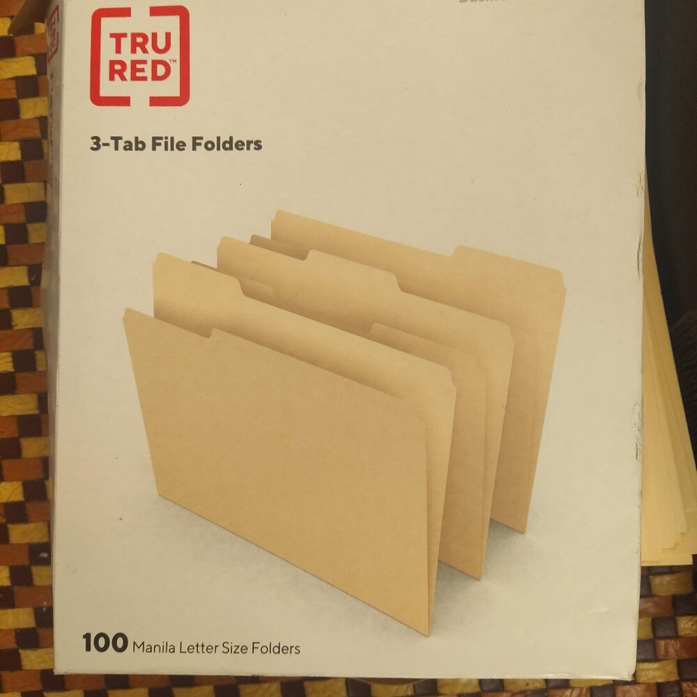 1/3-Cut Tab Assorted Positions File Folders Letter Size Manila Pack of 100